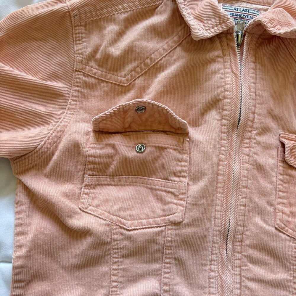VTG 1980s Jean Jacket Women Small Corduroy Collar Barn Coat Coral Orange Y2K 90s - Picture 6 of 8